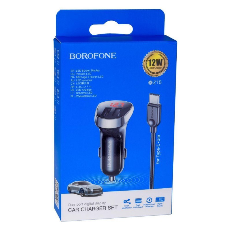 Автомобільний Зарядний Пристрій Borofone BZ15 Type-C 2USB 2.4A Колір Бiлий