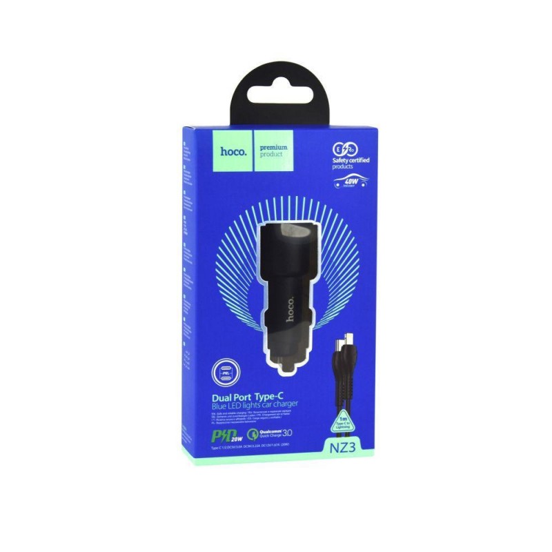 Автомобільний Зарядний Пристрій Hoco NZ3 Dual Port PD QC3.0 40W Type-C to Lightning Колір Чорний