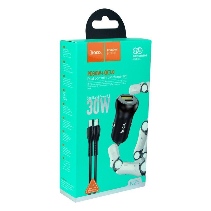 Автомобільний Зарядний Пристрій Hoco NZ5 Smooth road PD30W+QC3.0 Type-C to Lightning Колір Чорний