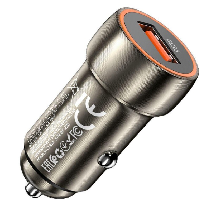 Автомобільний Зарядний Пристрій Hoco Z46 18W QC3.0 Колір Металево-сірий
