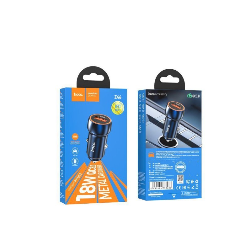 Автомобільний Зарядний Пристрій Hoco Z46 18W QC3.0 Колір Сапфірово-синій