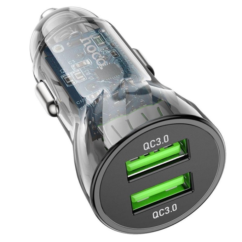 Автомобільний Зарядний Пристрій Hoco Z47 Transparent QC3.0 18W Колір Прозорий синій