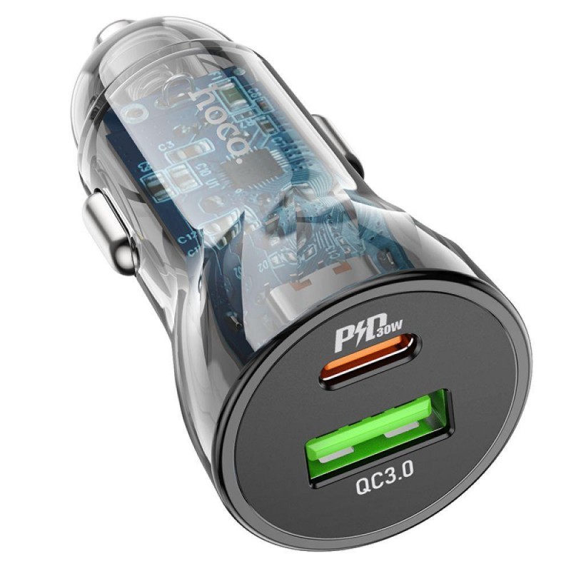 Автомобільний Зарядний Пристрій Hoco Z47A Transparent PD30W+QC3.0 Колір Прозорий чорний