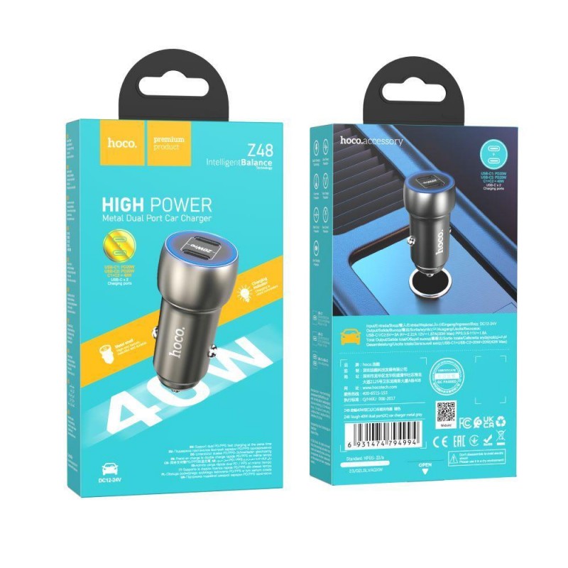 Автомобільний Зарядний Пристрій Hoco Z48 Tough 40W dual port(2C) Колір Сапфірово-синій