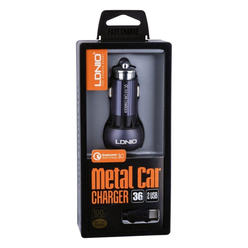 Автомобільний Зарядний Пристрій LDNIO DL-C503Q QC3.0 2USB 36W Type-C Колір Сіро-Чорний