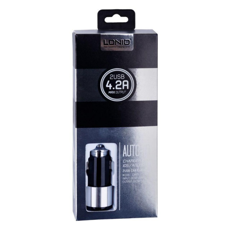 Автомобільний Зарядний Пристрій LDNIO DL-C403 2USB 4.2A Lightning Колір Чорно-Сірий