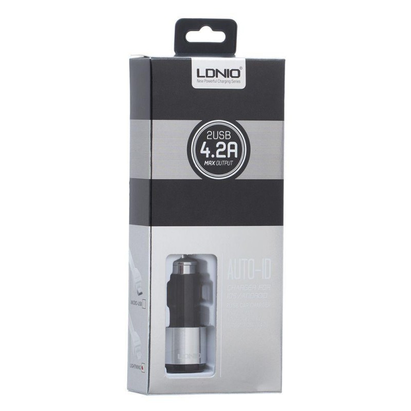 Автомобільний Зарядний Пристрій LDNIO DL-C403 2USB 4.2A Lightning Колір Чорно-Сталевий