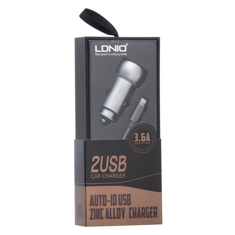 Автомобільний Зарядний Пристрій LDNIO DL-C401 Lightning 2USB 3.6A Колір Сталевий