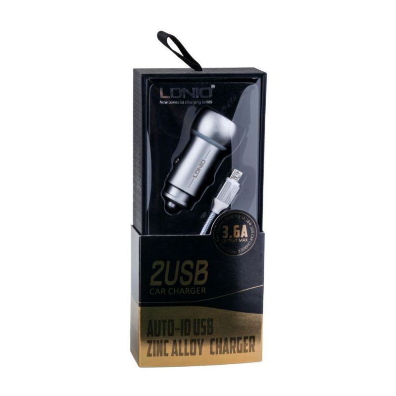 Автомобільний Зарядний Пристрій LDNIO DL-C401 Micro 2USB 3.6A Колір Сталевий