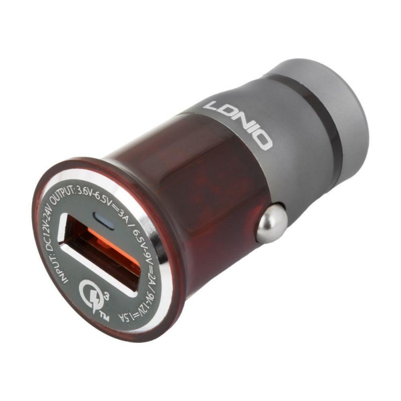 Автомобільний Зарядний Пристрій LDNIO DL-C304Q QC3.0 18W Type-C Колір Сiро-Червоний