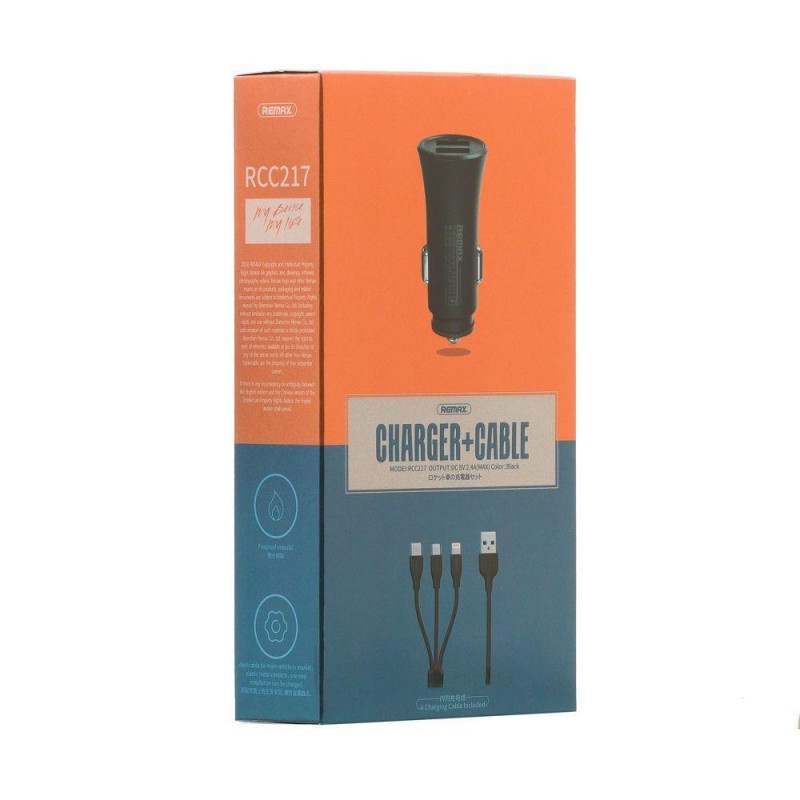 Автомобільний Зарядний Пристрій Remax RCC 217 + Cable 3in1 2 USB Колір Чорний