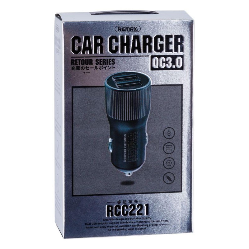 Автомобільний Зарядний Пристрій Remax RCC 221 2 USB 2.4A + QC3.0 Колір Сірий