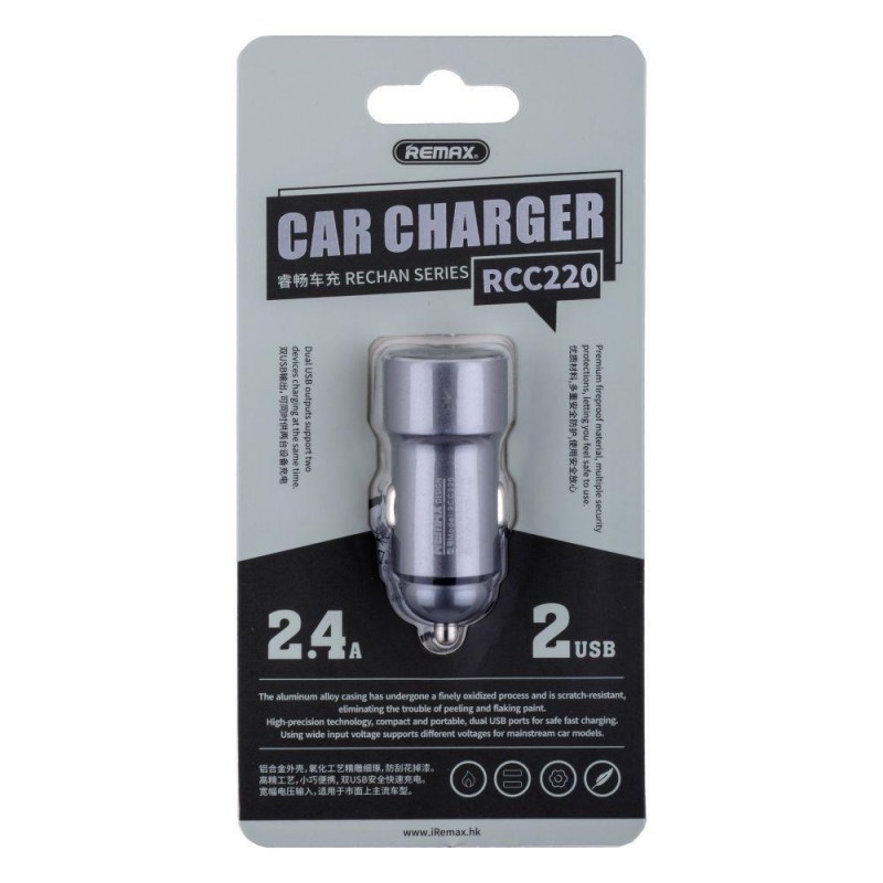 Автомобільний Зарядний Пристрій Remax RCC 220 2 USB 2.4A Колір Чорний