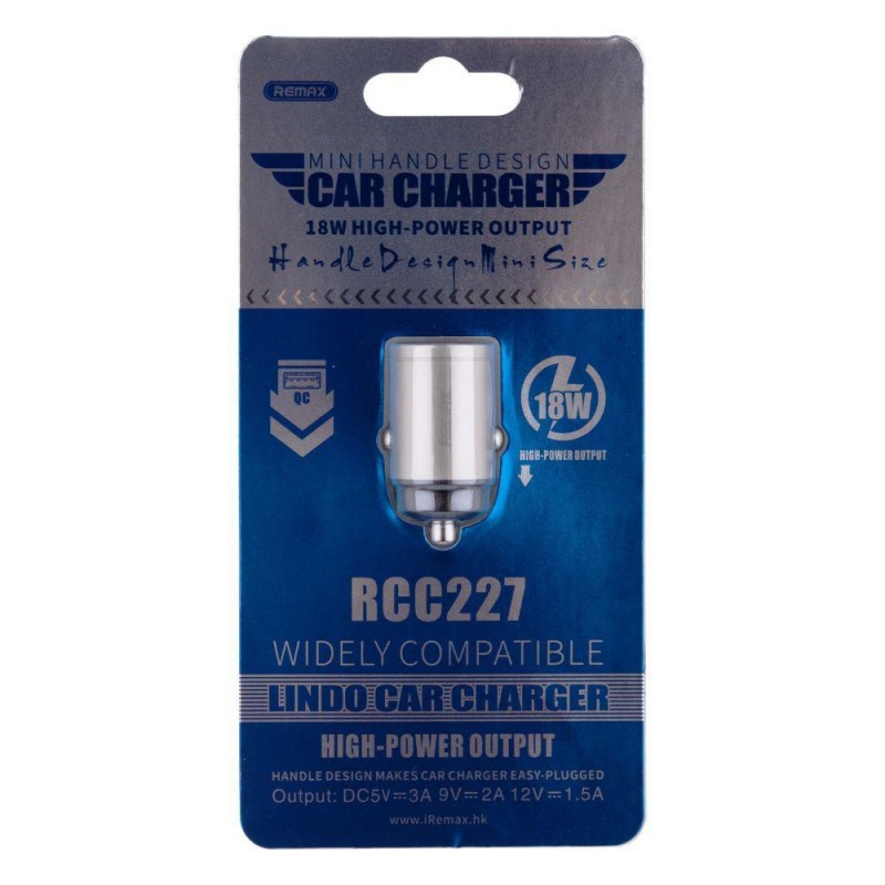Автомобільний Зарядний Пристрій Remax RCC227 18w QC 3.0 Колір Сiрий