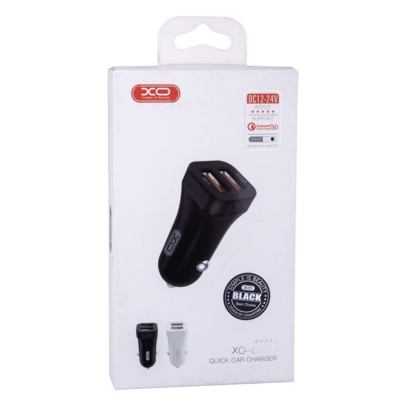 Автомобільний Зарядний Пристрій XO CC-17 2USB QC 3.0 Колір Чорний