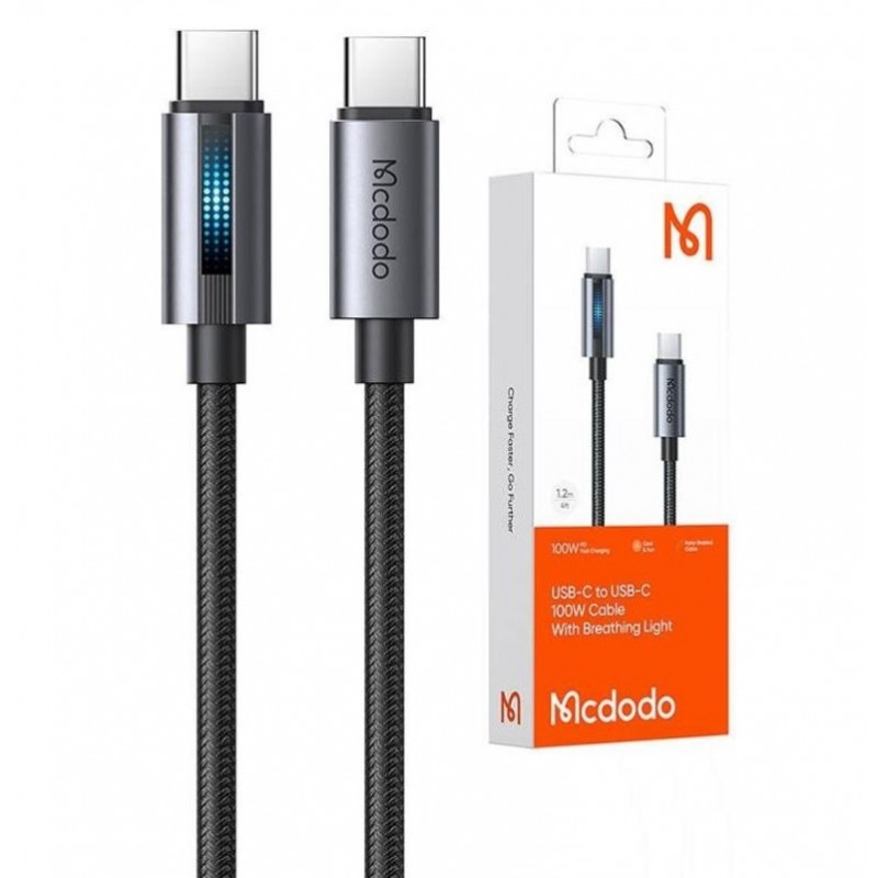 Кабель McDodo USB-C to USB-C 100W Cable With Breathing Light 1.2m Black