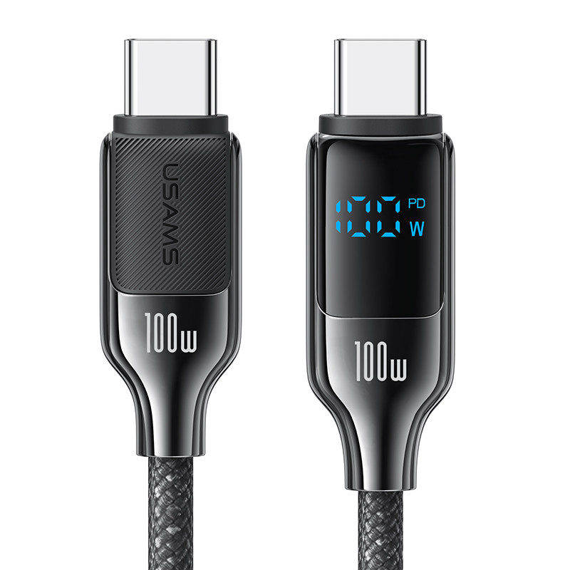 Кабель USAMS SJ742 Type-C To Type-C 100W Digital Display Zinc Alloy Fast Charging Data Cable - HX Series 1.2m Gray