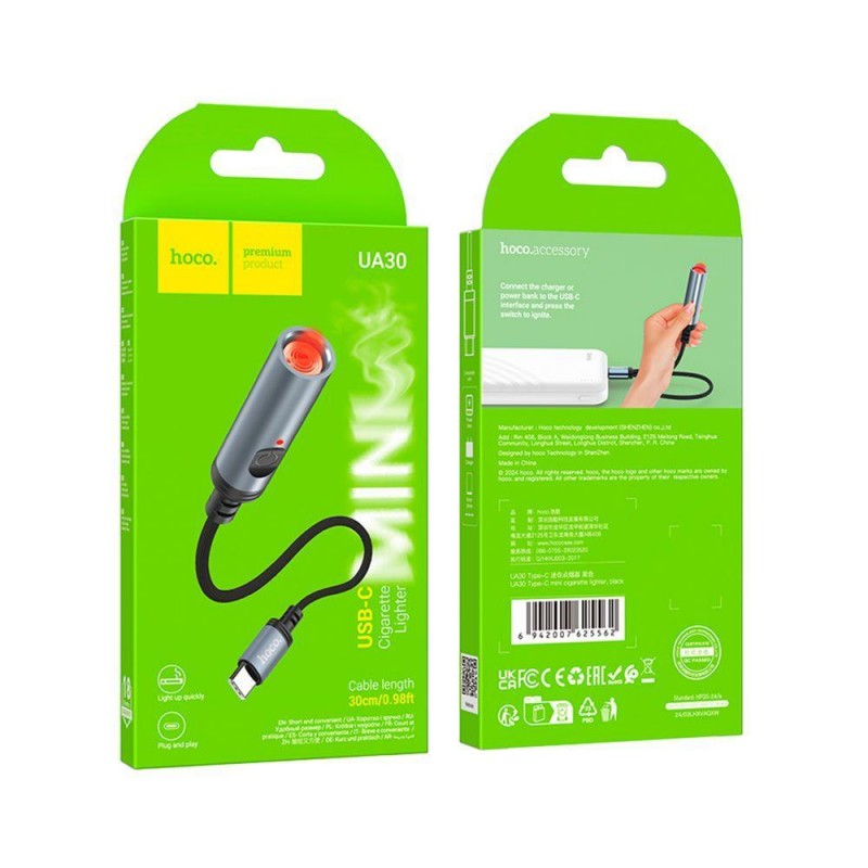 Прикурювач Hoco UA30 Type-C Cigarette Lighter Колір Чорний