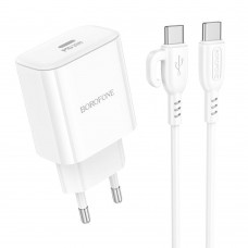 Мережевий Зарядний Пристрій Borofone BA81A 1USB-C PD/QC 20W+Type-C to Type-C Бiлий