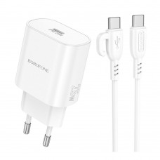 Мережевий Зарядний Пристрій Borofone BA82A 1USB-C PD/QC 25W+Type-C to Type-C Бiлий