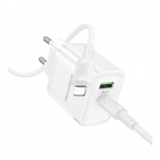 Мережевий Зарядний Пристрій Borofone BA83A 1USB-C/1USB PD/QC 20W+Type-C to Lightning Бiлий