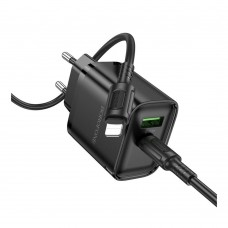 Мережевий Зарядний Пристрій Borofone BA83A 1USB-C/1USB PD/QC 20W+Type-C to Lightning Чорний