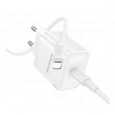 Мережевий Зарядний Пристрій Borofone BA84A 1USB-C PD/QC 30W+Type-C to Lightning Бiлий