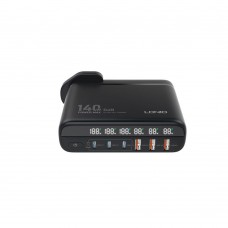 Сетевое Зарядное Устройство LDNIO A6140C 140W LED display GAN Черное