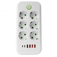 Сетевой фильтр-удлинитель 6 розеток 4xUSB-A 2xUSB-C 5м белый HP-5-53