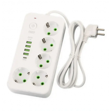 Сетевой фильтр-удлинитель 5 розеток 4xUSB-A 1xUSB-C 3м белый HP-5-49