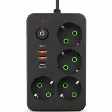 Сетевой фильтр-удлинитель 4 розетки 2xUSB-A 1xUSB-C 3м черный HP-5-46