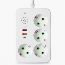 Сетевой фильтр-удлинитель 4 розетки 2xUSB-A 1xUSB-C 3м белый HP-5-45