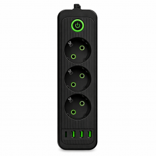 Сетевой фильтр-удлинитель 3 розетки 3хUSB-A 1xUSB-C 5м черный HP-5-36