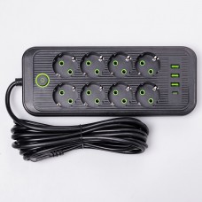 Сетевой фильтр удлинитель на 8 розеток с 3 USB 1 Type-C и кнопкой отключения F20U 2.8 м Черный HP-5-28