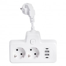 Сетевой фильтр на 2 евро розетки с 2 USB и 2 Type-C белый HP-5-17