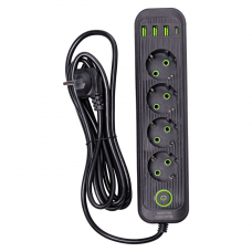 Сетевой фильтр 2.8 м удлинитель на 4 розетки с 3 USB 1 Type-C и кнопкой отключения HP-5-13MF