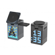 Бездротовий Зарядний Пристрій 5in1 15W(Pixel Display/Clock/BT Speaker 5W)IPVersion М'ята упаковка Чорний
