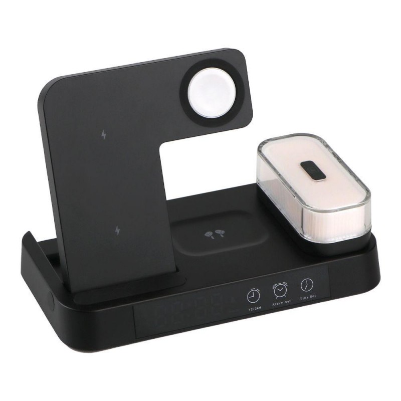 Бездротовий Зарядний Пристрій JJT-S37 5in1+Lamp/Alarm Clock 30W S version Чорний