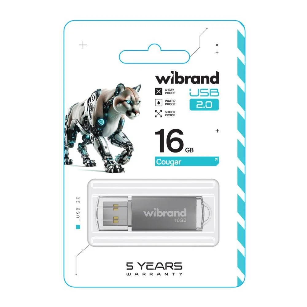 USB флеш-накопичувач Wibrand 16gb Cougar Срібло