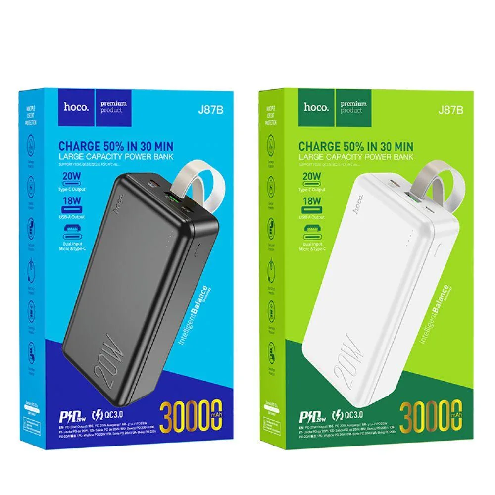 Універсальна Мобільна Батарея Power Bank Hoco J87B Tacker PD20W+QC3.0 30000 mAh Колір Білий