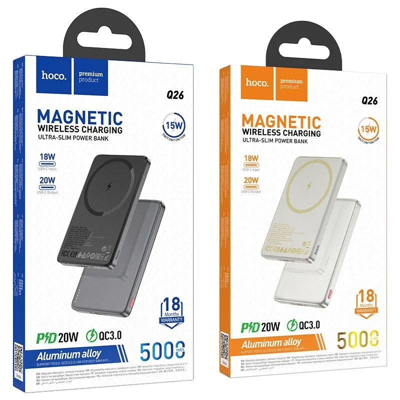 Універсальна Мобільна Батарея Power Bank Hoco Q26 Joy PD20W magnetic fast charging 5000mAh Металевий сірий