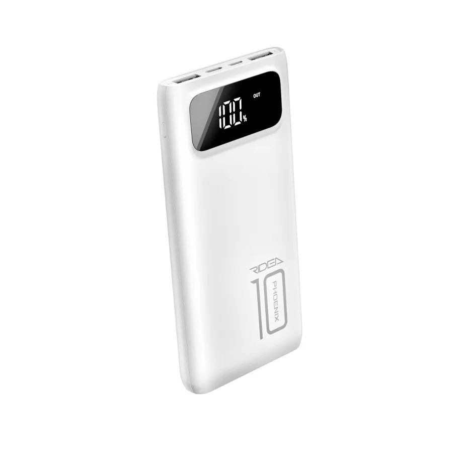 Універсальна Мобільна Батарея Power Bank Ridea RP-D10L Phoenix10 10W digital display + lamp 10000 mAh Бiлий