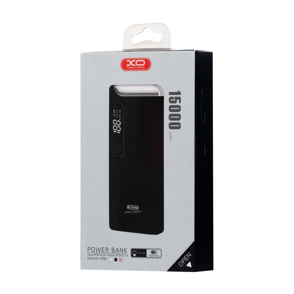 Універсальна Мобільна Батарея Power Bank XO PB26 15000 mAh Колір Чорний