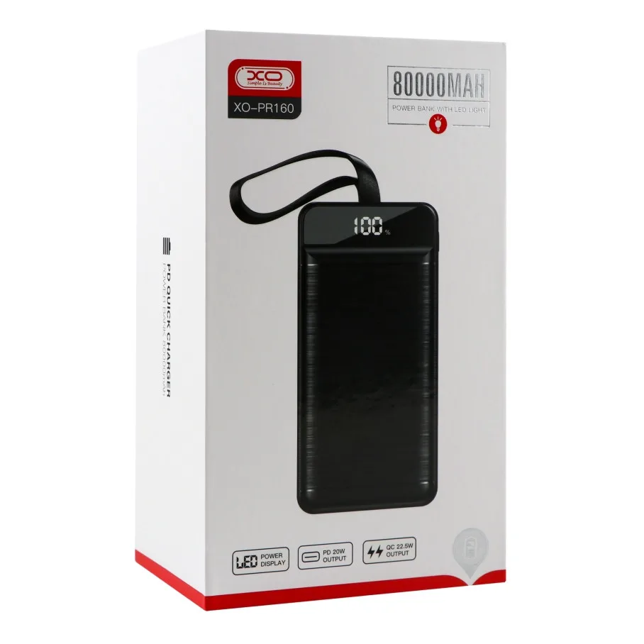 Універсальна Мобільна Батарея Power Bank XO PR160 QC22.5W PD20W 80000 mAh Чорний