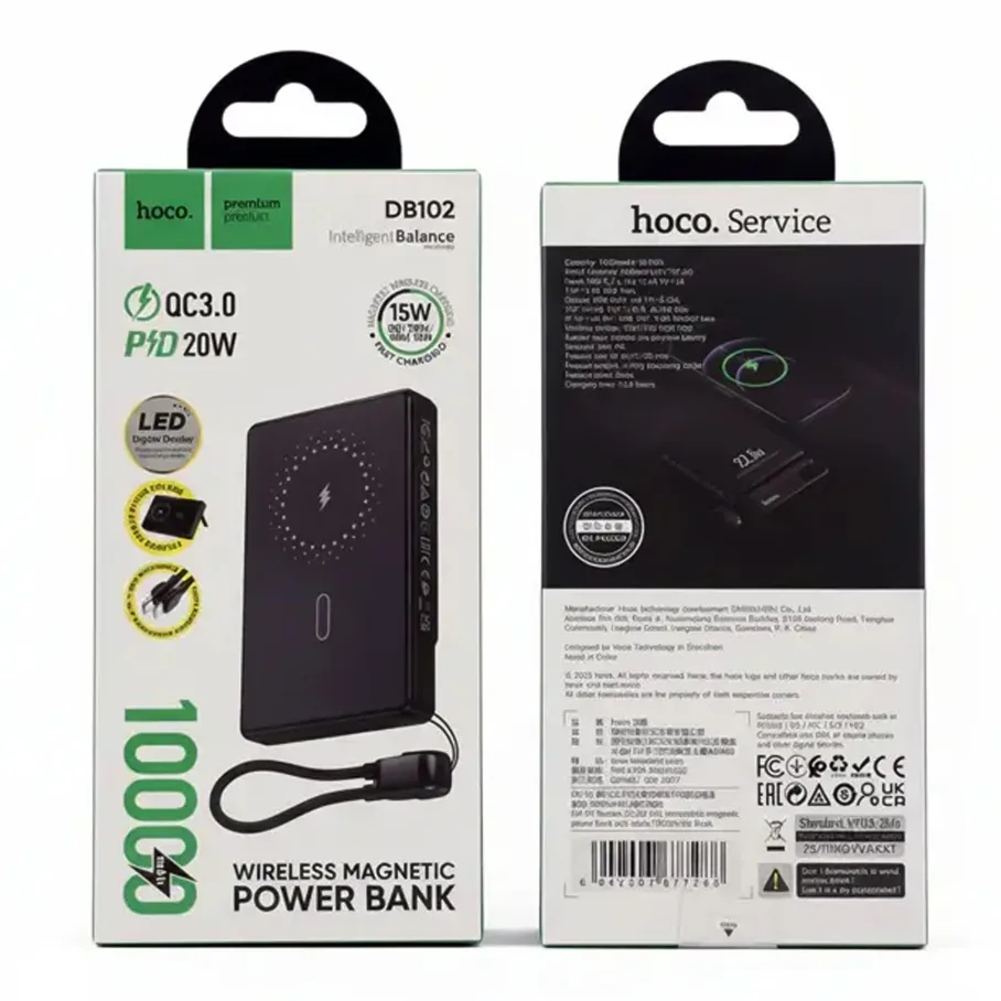 Power Bank Hoco DB102 Kuzhou 22.5W magnetic wireless charging with cable 10000mAh Чорний