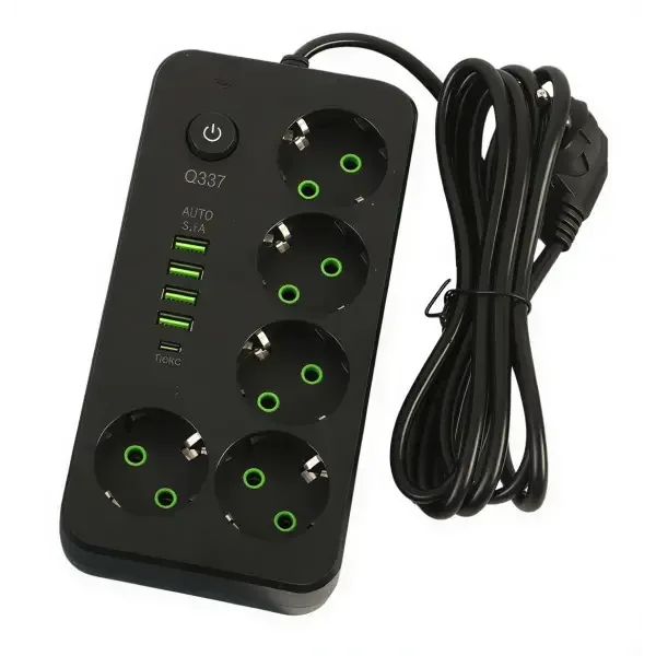 Мережевий фільтр-подовжувач 5 розеток 4xUSB-A 1xUSB-C 5м чорний HP-5-52