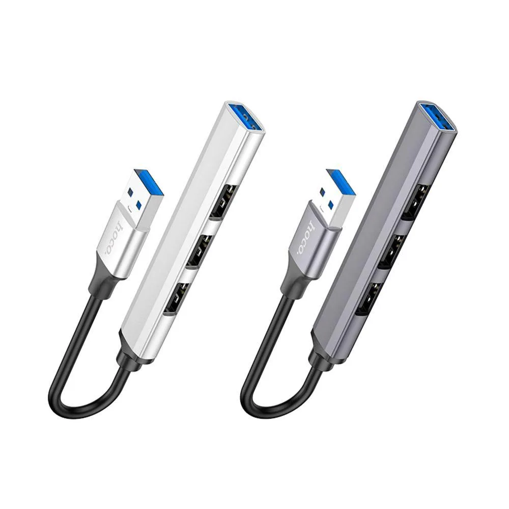 Хаб USB Hoco HB26 4 in 1 adapter(USB to USB3.0+USB2.0*3) Колір Срібло