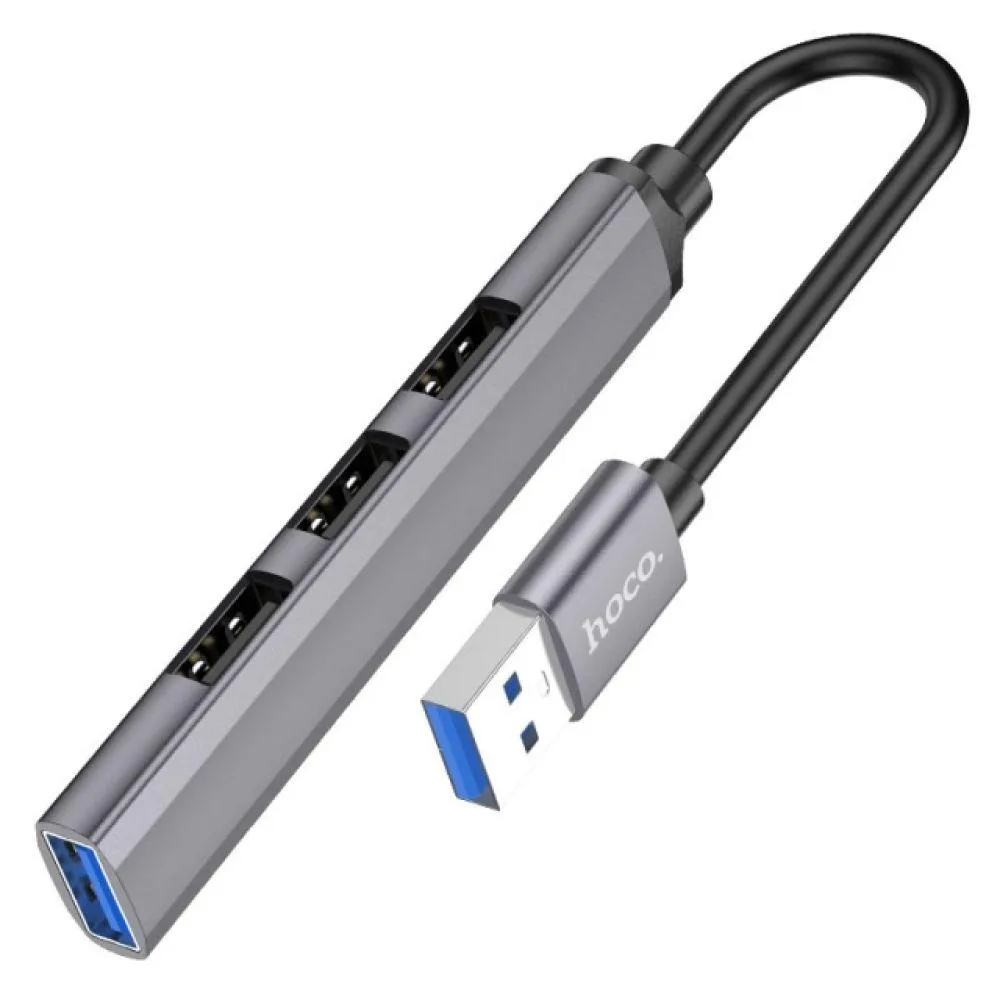 Хаб USB Hoco HB26 4 in 1 adapter(USB to USB3.0+USB2.0*3) Колір Срібло