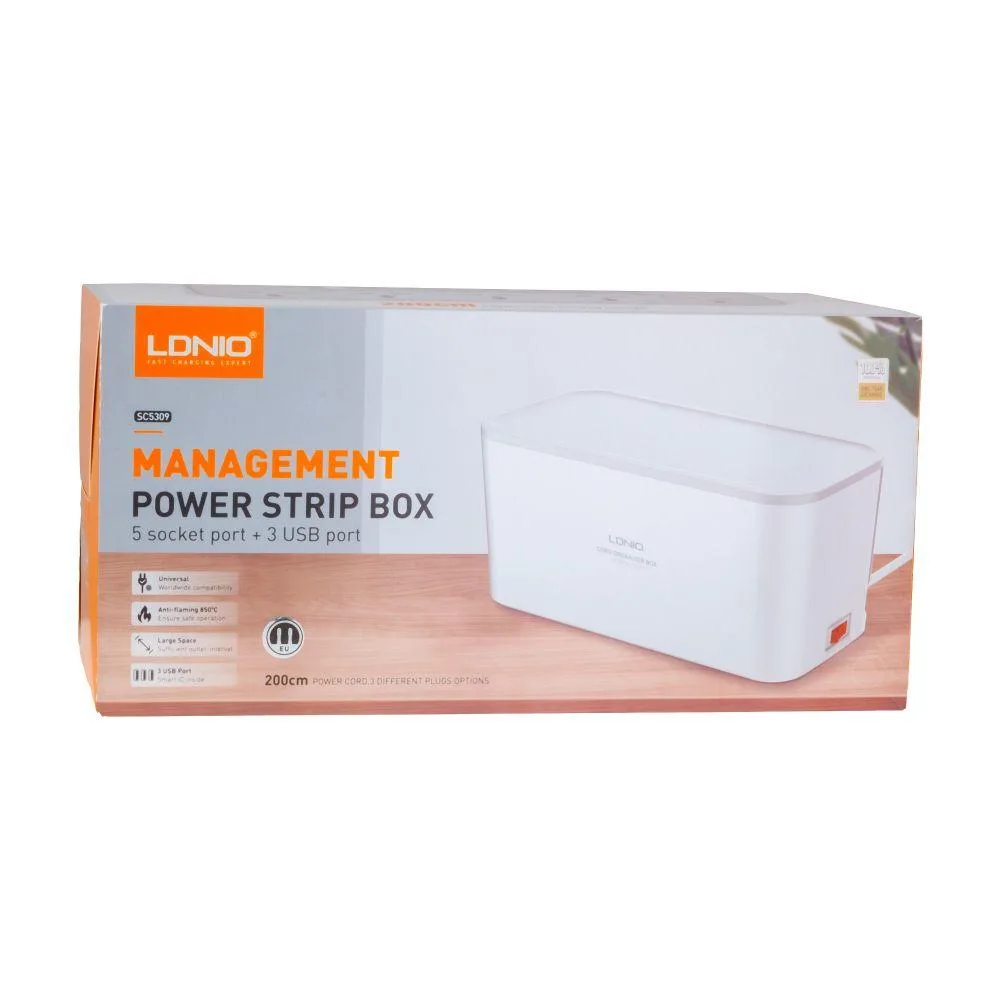 Мережевий Подовжувач LDNIO SC5309 5 ports / 3USB / 2m / storage box Колір Бiлий