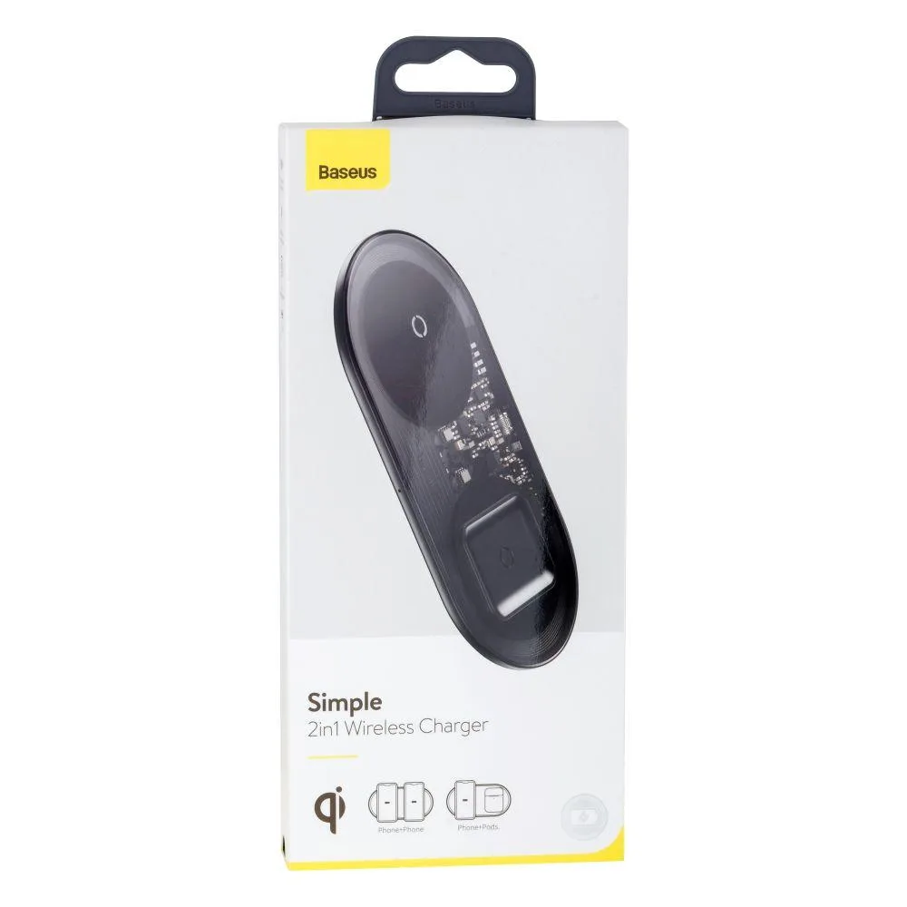 Бездротовий Зарядний Пристрій Baseus Simple 2in1 For Phones+Pods 15W WXJK 3.0A Колір Бiлий, 02